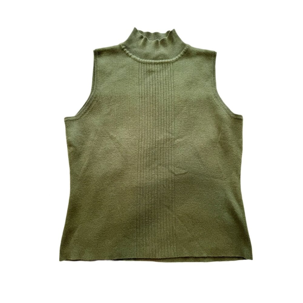 DRESS BARN Green Knit Turtleneck Tank Top